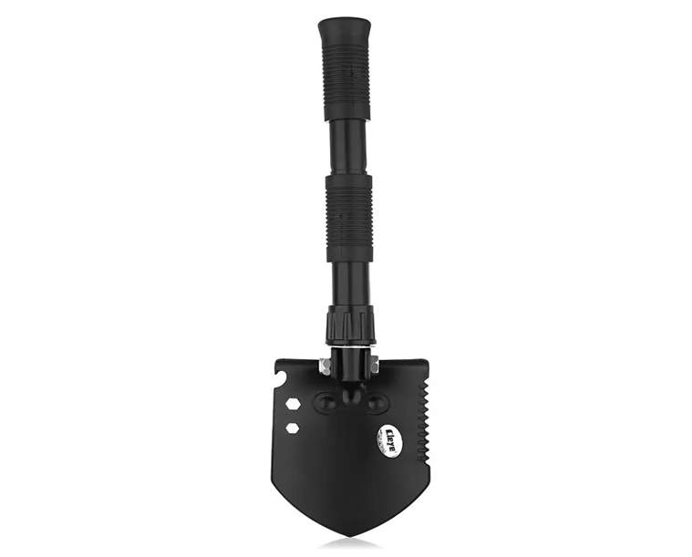 A folding shovel with pick