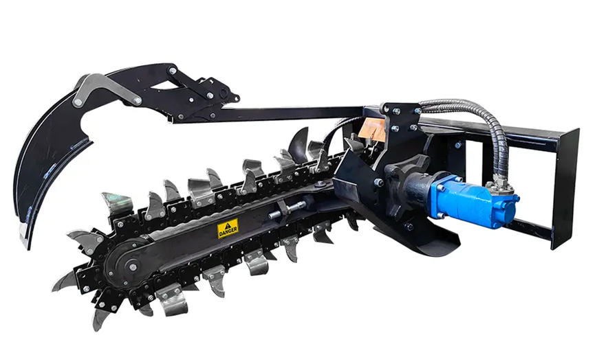 Skid steer for digging a trench