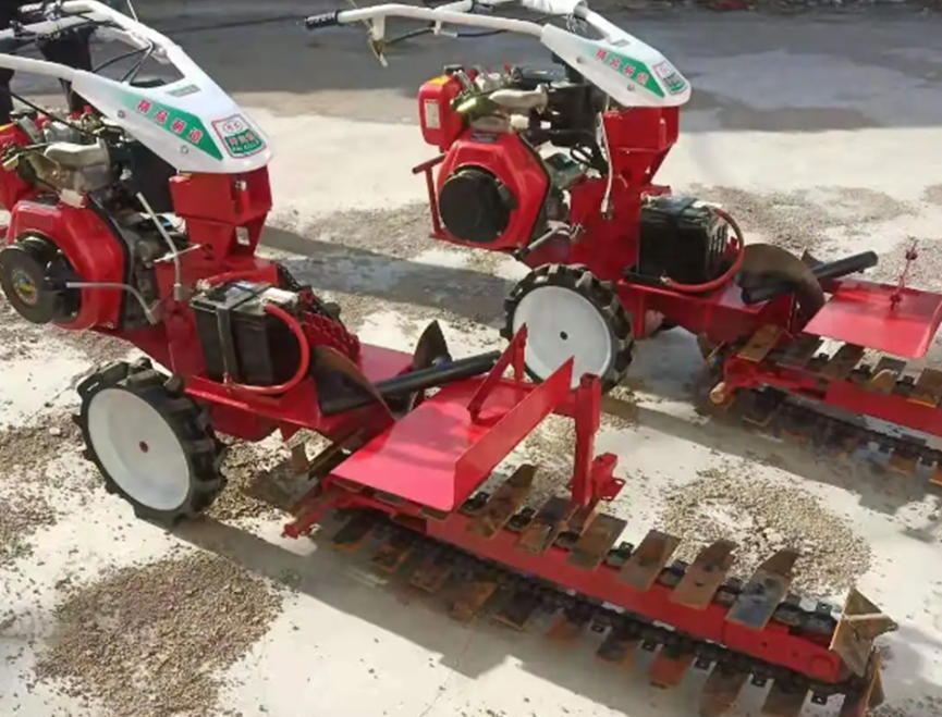 Red wire trenching machines outside