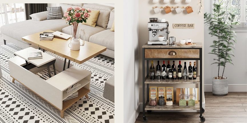 Multi-function and a rolling coffee bar table