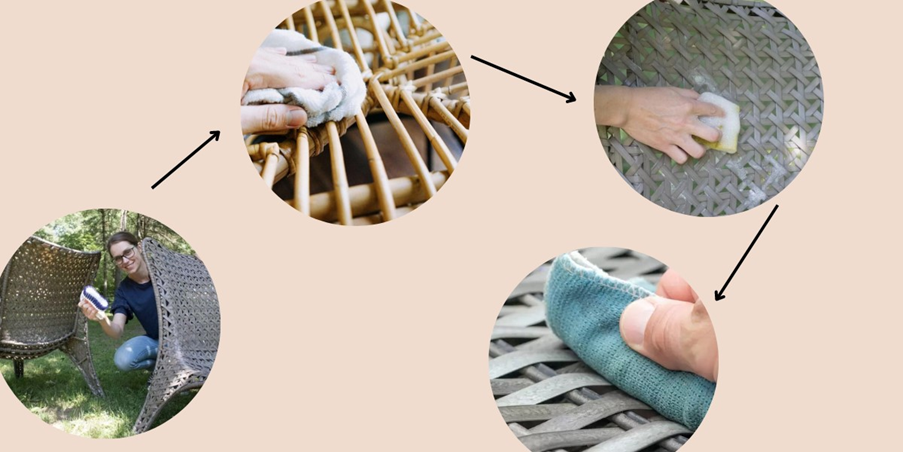 Steps of cleaning rattan cabinet from brushing to drying
